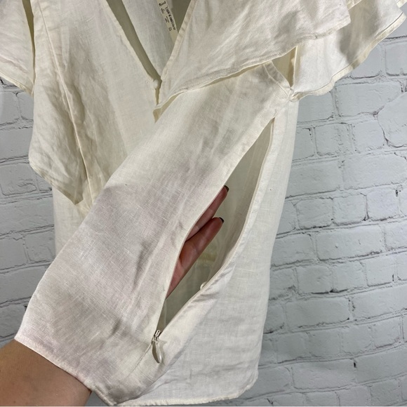 NWT Madewell natural off white linen Angel wing sleeves button front top 16 - Picture 6 of 10